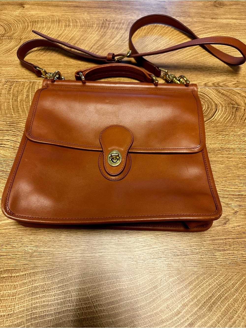 Coach Leather Convertible Satchel in Warm Tan Brown with Gold Hardware